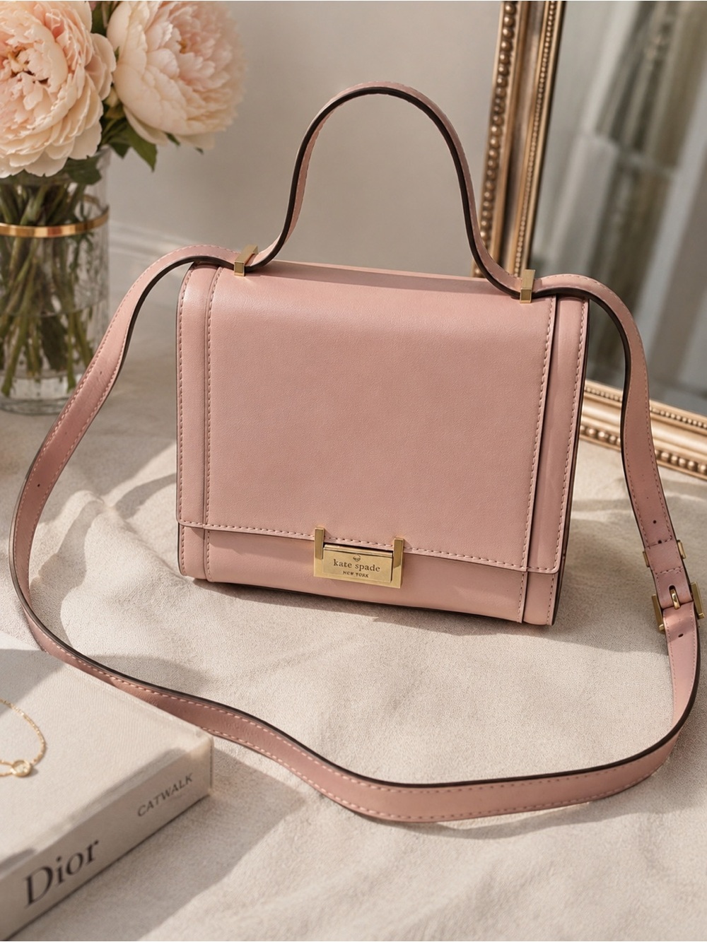 Kate Spade Blush Pink Structured Crossbody Bag Gold Hardware Quiet Luxury